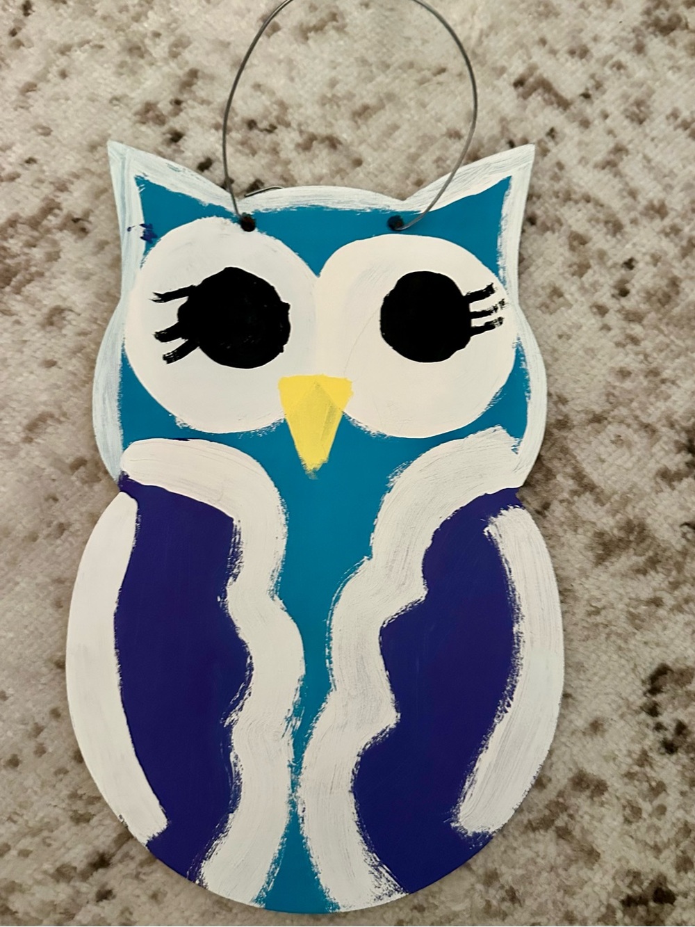 Teal and Purple Owl Wall Hanging – Unbranded Hand-Painted Accent